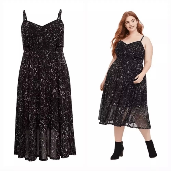 Torrid Dark Gray Leopard Mesh Midi Dress ** SZ 1 - Picture 1 of 9